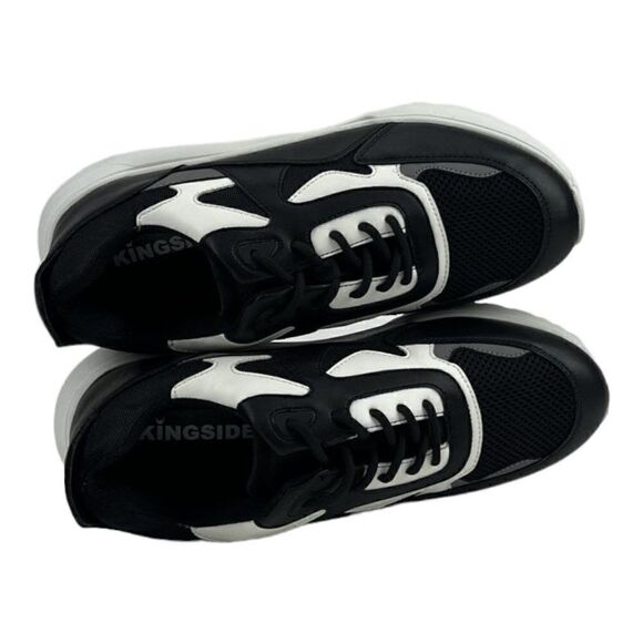 New Kingside Phillip Men US 9.5 Black White Athletic Tetoron Laces Moc-Toe Shoes - Picture 7 of 9